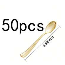 100/50/20/30件套豪华金色餐具套装，不锈钢材质，包含6件刀、叉、沙拉叉、勺、甜点勺，可重复使用，镜面抛光，适用于家庭、厨房、餐厅、酒店、派对、婚礼、乔迁、节日庆典等场合，厨房用具、餐具、厨房配件，精美礼品，日常餐具套装 - 金色 - 查看 16