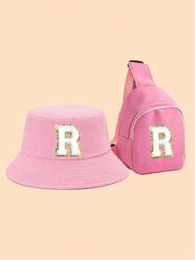 2件套儿童粉色26字母渔夫帽+斜挎包，可爱个性化拍照沙滩帽，轻便时尚日常户外遮阳帽 - 粉色 - 查看 21