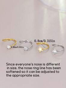 4件套20G鼻环耳环，医用级钢材，镶嵌闪亮锆石花朵，可调节鼻钉，款式包括星形、圆形等，适合送给朋友、情人节、母亲节。 - -多款式 - 查看 3