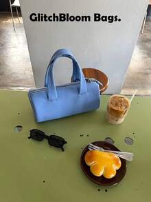 Túi xách mini tròn màu xanh nhạt - Túi tote hàng ngày có khóa kéo, thích hợp sử dụng ngoài trời. - Màu xanh lam - Xem 3