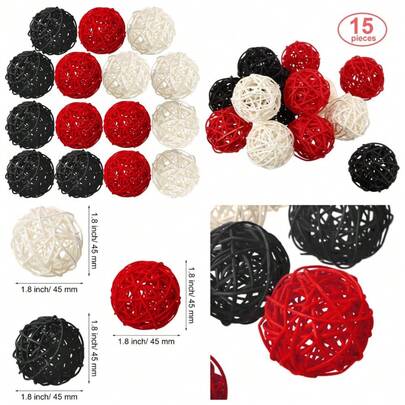 Wicker Rattan Balls Decorative Orbs Vase Fillers Craft Party Wedding Table Decoration Aromatherapy Accessories 1.8 Inch Black Red White