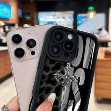 Texto gótico con estampado de leopardo y cruz cromada.funda de teléfono Fundas compatibles con Samsung,Apple,VIVO,OPPO,Motorola,Google,Xiaomi y Honor.Fabricadas en silicona TPU,ofrecen protección contra golpes y caídas. - Negro - Ver 4