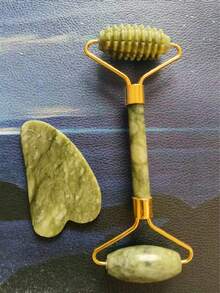 Dụng cụ làm đẹp bằng ngọc bích, bảng Gua Sha, dụng cụ massage, bảng Gua Sha ngọc bích cho mặt và lưng, con lăn massage ngọc bích - màu xanh lá - Xem 7