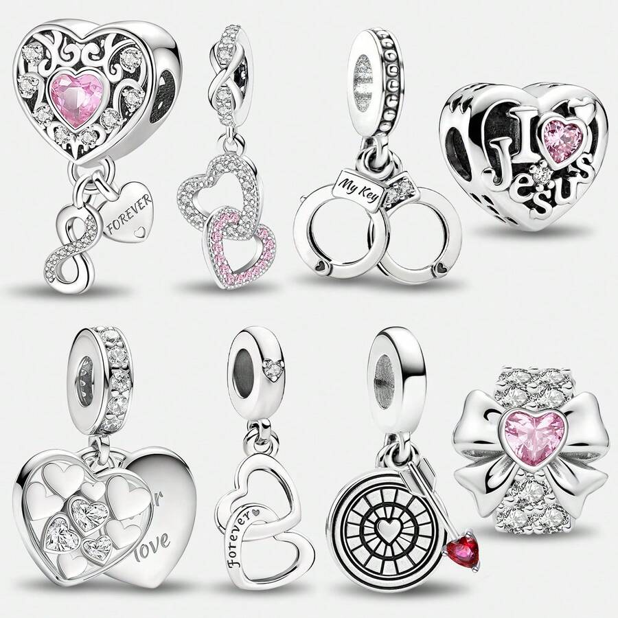 1 Mặt dây chuyền hạt hình trái tim vô cực bằng bạc Sterling thời trang, thích hợp để làm vòng tay, trang sức DIY cho nữ. - Bộ 1 - Xem 1