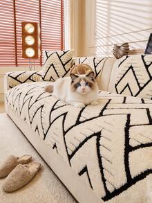 1 chiếc đệm sofa bằng vải jacquard mềm mại, chống trượt và chống mài mòn, chống bám bẩn và chống trầy xước do thú cưng, phù hợp sử dụng quanh năm cho phòng khách và phòng ngủ, có thể giặt máy. - Đen và trắng - Xem 1