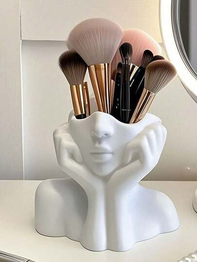 1pc Handmade Creative Human Body Art Makeup Brush Holder - A Unique And Creative Human Body Art Makeup Brush Holder, Desktop Makeup Brush Storage Box, Decorative Resin Material, Drop-Proof Design, Sculptural Ornament, Lightweight And Portable, Handmade Desktop Or Bathroom Cosmetic Storage Box, Lightweight And Stylish Design, Non-Slip, Ideal Choice, Valentine's Day Gift, Back-To-School Storage Supplies