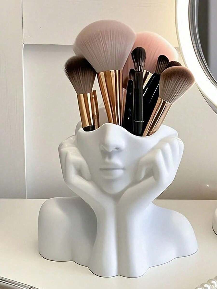 1pc Handmade Creative Human Body Art Makeup Brush Holder - A Unique And Creative Human Body Art Makeup Brush Holder, Desktop Makeup Brush Storage Box, Decorative Resin Material, Drop-Proof Design, Sculptural Ornament, Lightweight And Portable, Handmade Desktop Or Bathroom Cosmetic Storage Box, Lightweight And Stylish Design, Non-Slip, Ideal Choice, Valentine's Day Gift, Back-To-School Storage Supplies