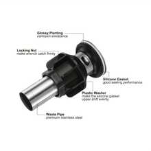 1个带翻盖的不锈钢水槽排水阀，适用于浴室和厨房，银色水槽排水阀，带翻盖、排水塞和溢水孔，通用型水槽排水阀，带溢水孔的水槽排水套件，通用型水槽和浴缸排水阀 - 經典 - 查看 2