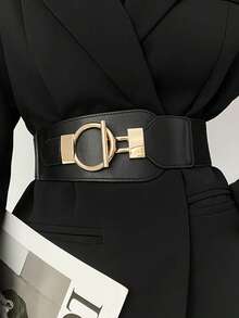 Women's Elastic Wide Waist Belt With Metal Round Buckle - Durable And Comfortable Dress Waistband - Multicolor - View 1