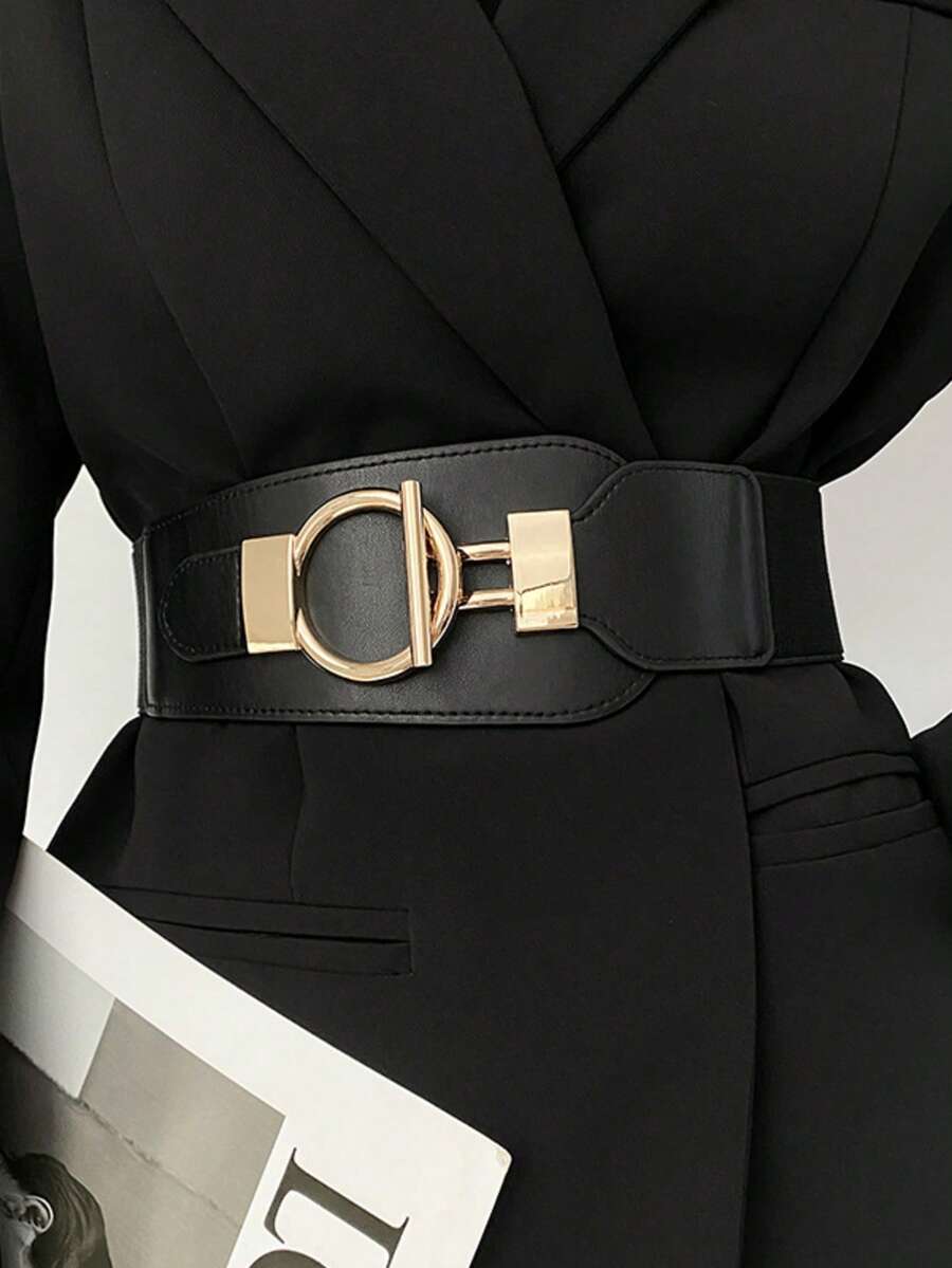 Women's Elastic Wide Waist Belt With Metal Round Buckle - Durable And Comfortable Dress Waistband - Multicolor - View 1