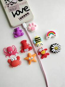 10 miếng bảo vệ cáp thiết kế hình động vật đại dương dễ thương, bảo vệ điện thoại của bạn, vỏ bảo vệ cáp dữ liệu thú vị, tương thích với bộ bảo vệ cáp Apple 12/13/14/15 (bao gồm các kiểu động vật đại dương/ong/cầu vồng/hoa/chân mèo/gấu bông) - Bộ bảo vệ bộ sạc quà tặng tốt nhất - Nhiều màu - Xem 1