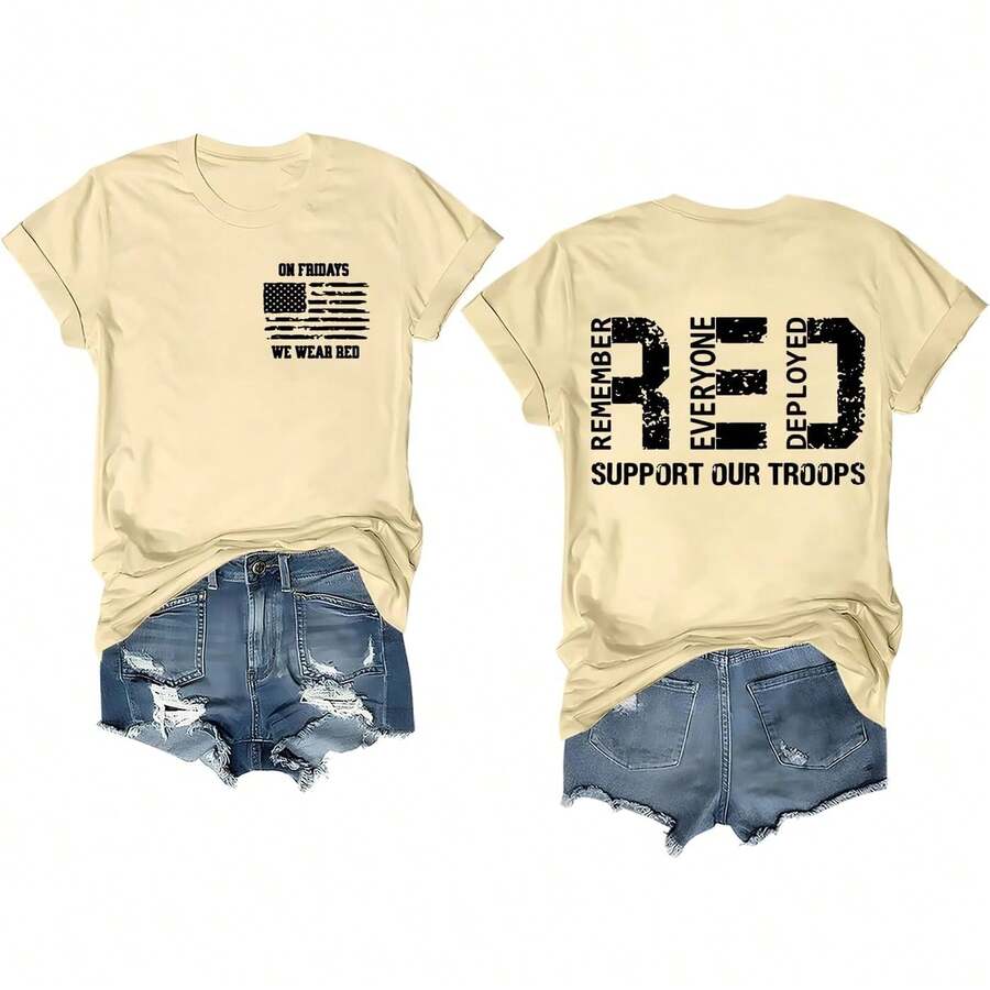 Red Friday Shirt On Fridays We Wear Red Tshirt Remember Everyone Deployed Shirts For Men Women Camisetas Para Mujer Camisas Para Mujer Graphic Tees Summer Tops For Women - 奶油黃-1 - 查看 1