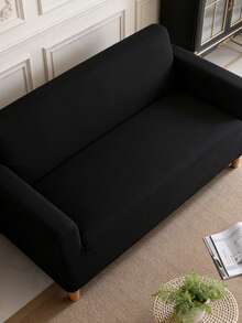 1件纯色弹力全罩沙发套，现代风格涤纶面料，可机洗，四季皆宜 - 黑色 - 查看 8