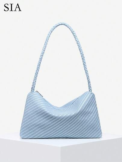 1pc Women's Vacation Style Faux Woven Leather Large Envelope Underarm Shoulder Bag, Suitable For Street, Vacation, Party