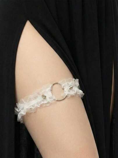 Phụ kiện cô dâu cổ điển, dây đeo chân bằng ren trắng dễ thương, co giãn, có thể điều chỉnh, phong cách punk thanh lịch.