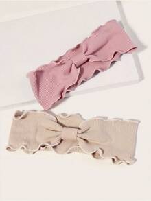 2pcs Women Wavy Edge Bow Knit Headband, Soft Stretch Solid Color Hair Wrap, Casual Daily Makeup Washing Hair Accessory - Multicolor - View 7