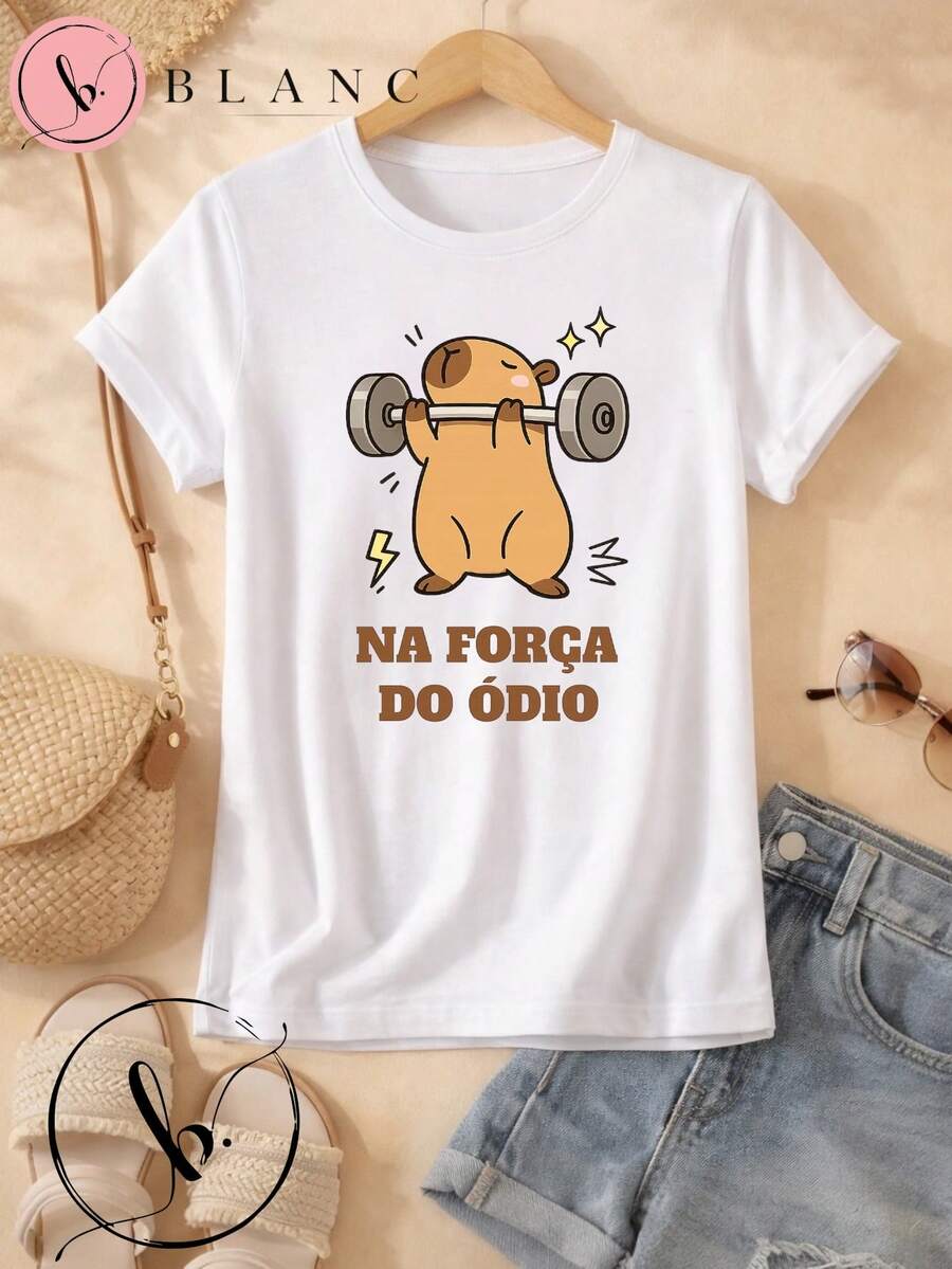 Women's 100% Cotton T-Shirt "In The Force Of Hate" | Funny Gym Blouse With Cute Print | Modern Casual T-Shirt | Sizes S To XL - 白色 - 查看 1