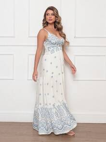 Women's Boho Long Dress With Printed Appliques - 淺色水洗藍 - 查看 2
