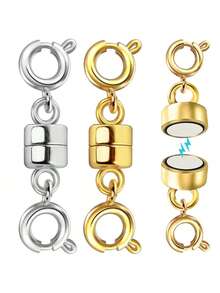 4 Pcs Magnetic Necklace Clasps And Closures, Gold And Silver Spring Ring Clasp Ball Chain Extender Necklace Bracelet Magnetic Clasp Jewelry Clasp Converter - Multicolor - View 1