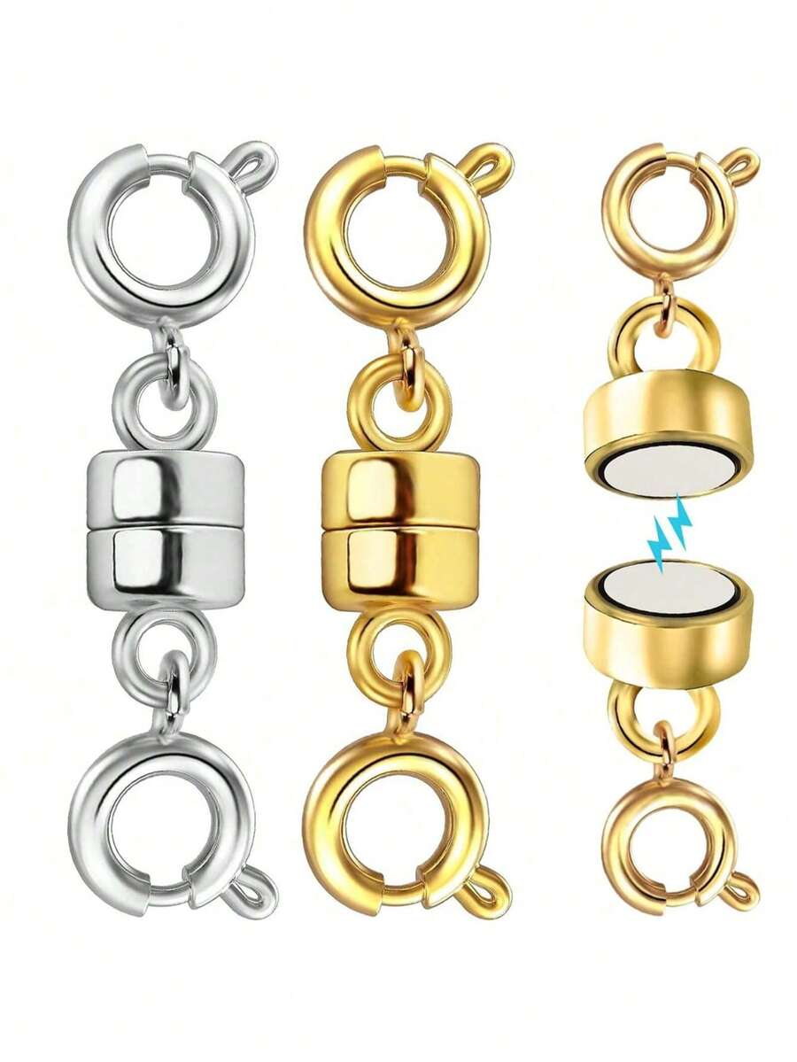 4 Pcs Magnetic Necklace Clasps And Closures, Gold And Silver Spring Ring Clasp Ball Chain Extender Necklace Bracelet Magnetic Clasp Jewelry Clasp Converter - Multicolor - View 1