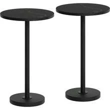 Small Side Table, Round Side Table Set Of 2, Tall Drink End Table Small Spaces, Pedestal Style Martini Side Table In Living Room, Bedroom, Dormitory, Marble Black And Black ET30L2BM - 2 + Marble Black + Black - View 3