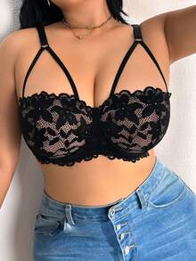 1 chiếc áo ngực có gọng phối ren cỡ lớn - màu đen - Xem 5