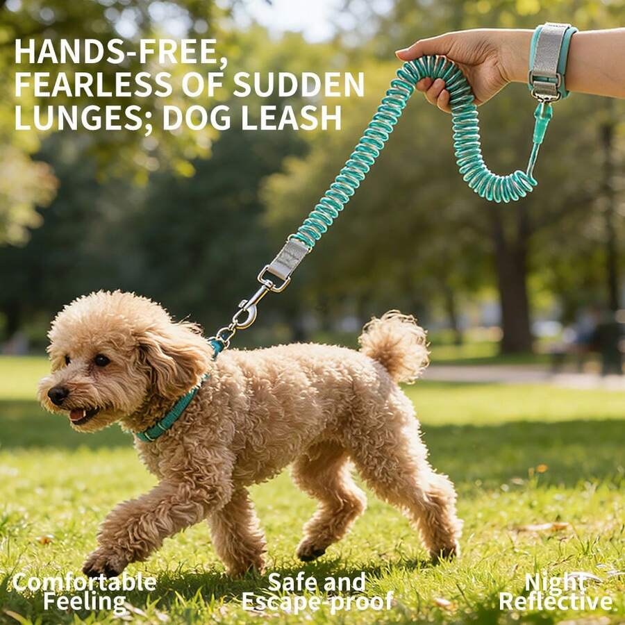Correa para perro acolchada de algodón espacial cómoda, reflectante para caminar de noche, con amortiguación de resorte, diseño giratorio anti-, diseño retráctil adecuado para perros pequeños y medianos, disponible en múltiples colores - Celeste - Ver 1