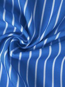 New Arrival Plus Size Women's Striped Print Colorblock Button-Up Shirt Spring - Blue - View 3