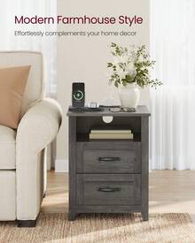Farmhouse Nightstand With Charging Station, Bedside Table, Side Table With 2 Drawers, Open Compartment, For Bedroom - View 3