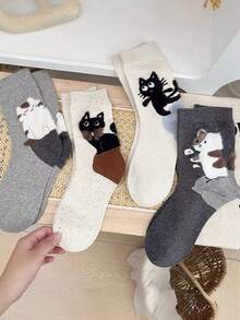 1/4 双装 春季新款 可爱卡通猫跟舒适中筒袜 - 彩色 - 查看 7