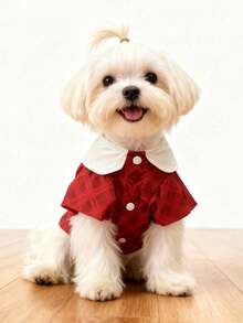 LUCKIE PAL 1pc British Style Red Plaid Pet Shirt, Suitable For Chihuahua & Small Dogs, Effectively Reduces Shedding, Insulating & Breathable For Indoor & Outdoor Wear - Red - View 8