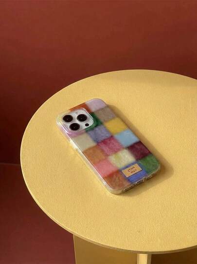 1 件 INS 可爱多巴胺拼色格子透明手机壳适用于 17 17pro 17promax 16 15 14 13 12 Pro Max 柔软硅胶后盖