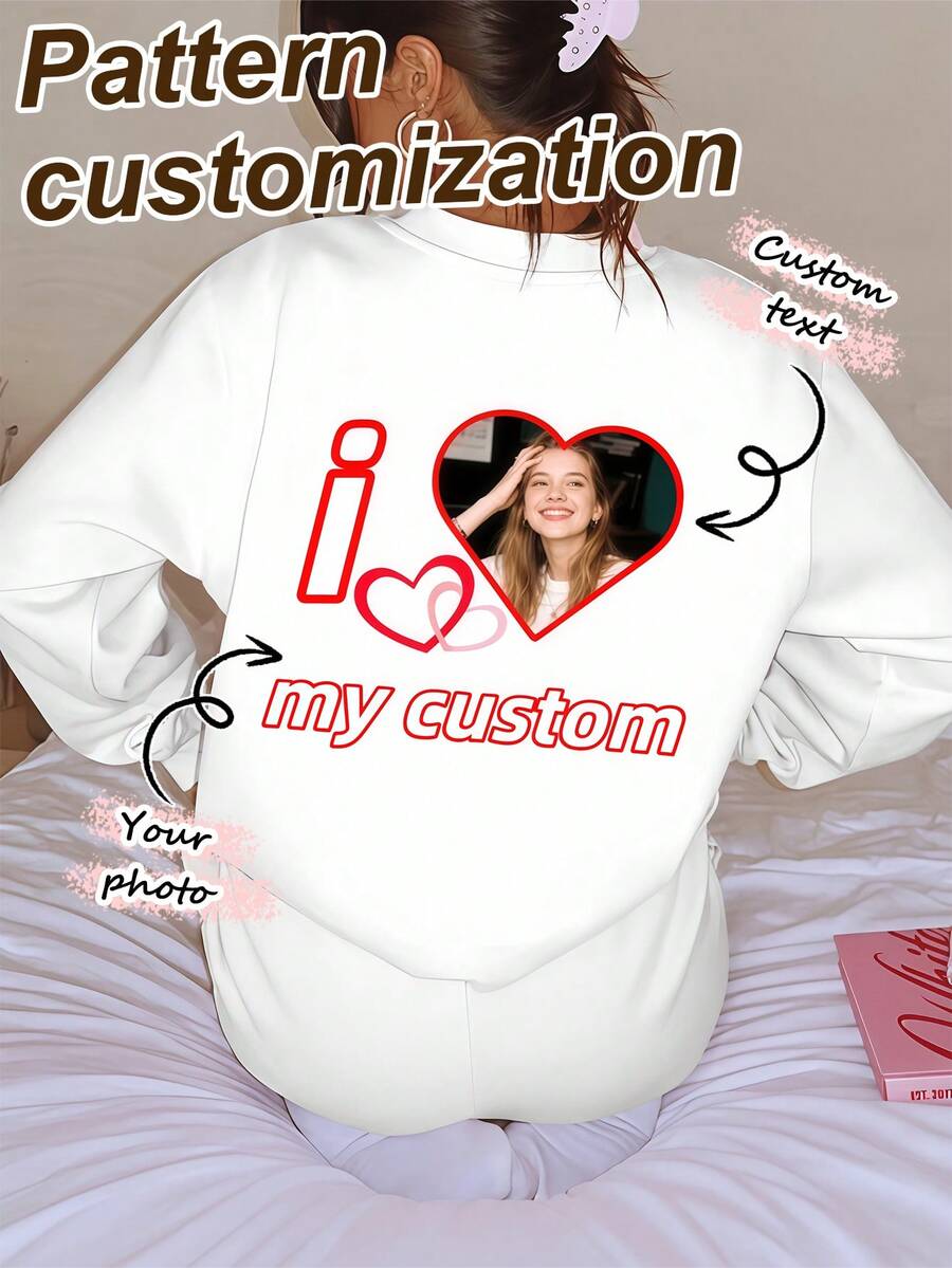 Blusa de manga larga con cuello redondo y estampado personalizado de foto para mujer - Multicolor - Ver 1