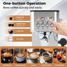 Espresso Machine 20 Bar Woth Milk Frother, 57OZ Removable Water Tank & Hot Water - Silver - View 3