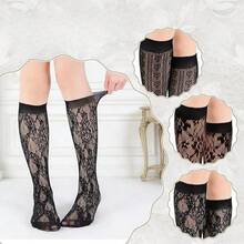 6 đôi tất lưới mỏng cao đến đầu gối dành cho nữ mùa xuân/hè, tất dài khoét lỗ thời trang, tất bắp chân cho nữ - Nhiều màu - Xem 2