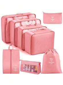 10/1pc Travel Storage Set, Includes Toiletry Bag, Makeup Bag, Underwear Storage Bag, Shoe Bag, Clothing Storage Bag. Can Store Clothes, Toiletries, Cosmetics, Makeup Brushes, Skincare Products, Phones And Various Small Items. Overall Bohemian Style, Suitable For Travel, Beach Vacation, Campus Life, Winter Travel And Back To School. - View 27