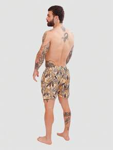 Men's Basic Blue Foliage Shorts In Tactel Fabric With Pockets And Drawstring - Ideal For Beach, Training, And Running. - Northern Foliage - View 4