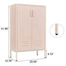 White Steel Storage Cabinet With 2 Doors And 2 Adjustable Shelves, Multifunctional Cabinet For Living Room, Kitchen, Bedroom, Garage Tool Storage And Office File Organization. - 粉色 - 查看 3