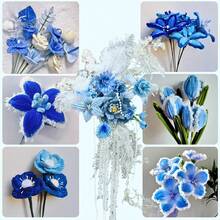 500件/套毛根手工材料包，升级版柔软毛绒雪尼尔杆，散装手工花朵毛根，适合初学者DIY艺术和手工项目，装饰扭扭棒，非常适合作为礼物、家居装饰、派对、婚礼用品 - 藍色 - 查看 8