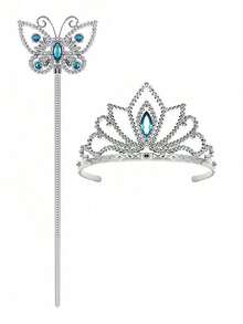Juego de suministros para fiesta con tema de hielo y nieve: Capa de mariposa, varita mágica, guantes, corona de cristal, collar, adecuado para actuaciones en el escenario, juegos de roles, fiesta de cumpleaños - Multicolor - Ver 6