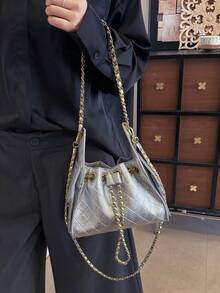 Fashionable Artificial Leather Niche Design Handbag Daily Elegant Temperament Simple Shoulder Bag High-End Crossbody Bag Suitable For Commuting,Dating - Silver - View 4