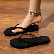 Women's Casual Daily Vacation Beach Flat Flip Flops - Black - View 9