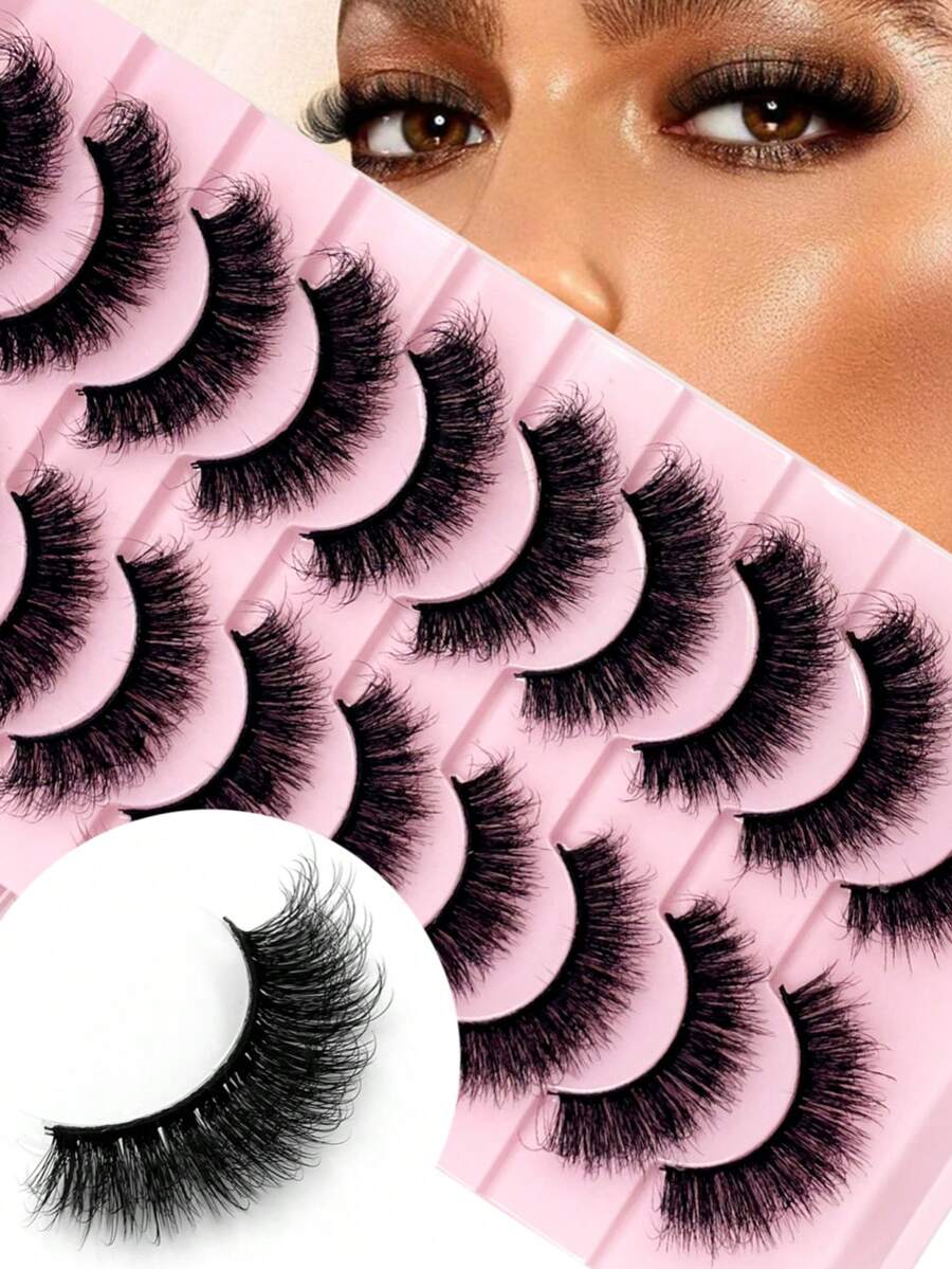 Lông mi giả 5D giả lông chồn, 10 cặp, kiểu đan chéo mềm mại, tự nhiên, dày và bồng bềnh, thích hợp sử dụng hàng ngày. - màu đen - Xem 1