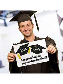 5pcs Graduation Signature Cards, Graduation Season Signature Cards, Doctorate Party Glitter Decorations, Black Glitter Cardstock, DIY Graduation Cap Decor Accessories, Suitable For Graduation Cap Decoration, Graduation Party Celebration Gifts - Multiple Styles - View 2