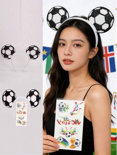 1条足球图案头带和1套世界杯氛围贴纸，世界杯啦啦队头饰