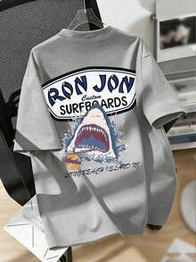 Ron Jon Surf Shop Themed Printed Casual Short Sleeved T-Shirt, Suitable For Spring And Summer, Suitable For Both Men And Women. Holiday Gifts. - 灰色 - 查看 3