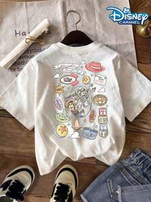 Toy Story Cartoon Print Summer Tops,Disney Graphic Tee, Perfect For Cool Boys. Teen Boy Gift,Comfortable And Breathable Children's Short-Sleeved T-Shirt. 180g Pure Cotton Children's Clothes,Suitable For Both Boys And Girls.Suitable For Daily Wear, Vacations, Outdoor Activities, And As A Children's Gift. - White - View 3