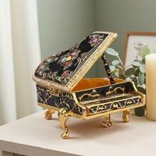 Piano Hinged Trinket Box Enamel Painted Mini Jewelry Box Decorative Ring Earring Holder Creative Home Decor, Perfect Gift For Thanksgiving Day, New Year, Christmas Collectible (Black) - 黑色 - 查看 7