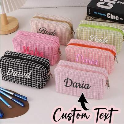 Túi đựng mỹ phẩm thêu theo yêu cầu, túi đựng mỹ phẩm dệt thêu cá nhân hóa, túi đựng văn phòng phẩm Dopamine, túi đựng đồ du lịch dung tích lớn, quà tặng cho phù dâu, hộp đựng cọ trang điểm, gương trang điểm, hộp đựng cọ trang điểm và son môi, tiện dụng cho chuyến công tác và du lịch. Thích hợp để đựng mỹ phẩm, văn phòng phẩm, đồ dùng trên xe hơi, quà lưu niệm, đồ dùng hàng ngày.