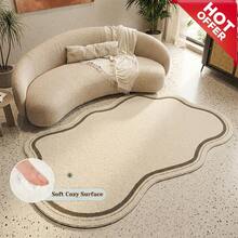 1PC 10mm Faux Cashmere Irregular Shaped Area Rug - Beige Wavy Border, Soft Cozy Surface, Non-Slip & Machine Washable, Perfect For Living Room, Bedroom, Nursery, Entryway | Home Decor, Kids Room Decor, Baby Play Mat, Children's Rug, Vintage Home Style, Holiday Gift Idea, Bathroom Mats, Kitchen Decor, Door Mat, Room Decor - A - View 18